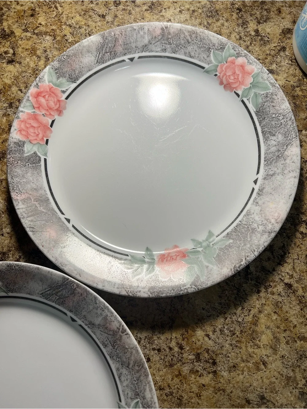 Vintage Corelle Floral Dinner Plates - Pink Rose Accent, Set of 5